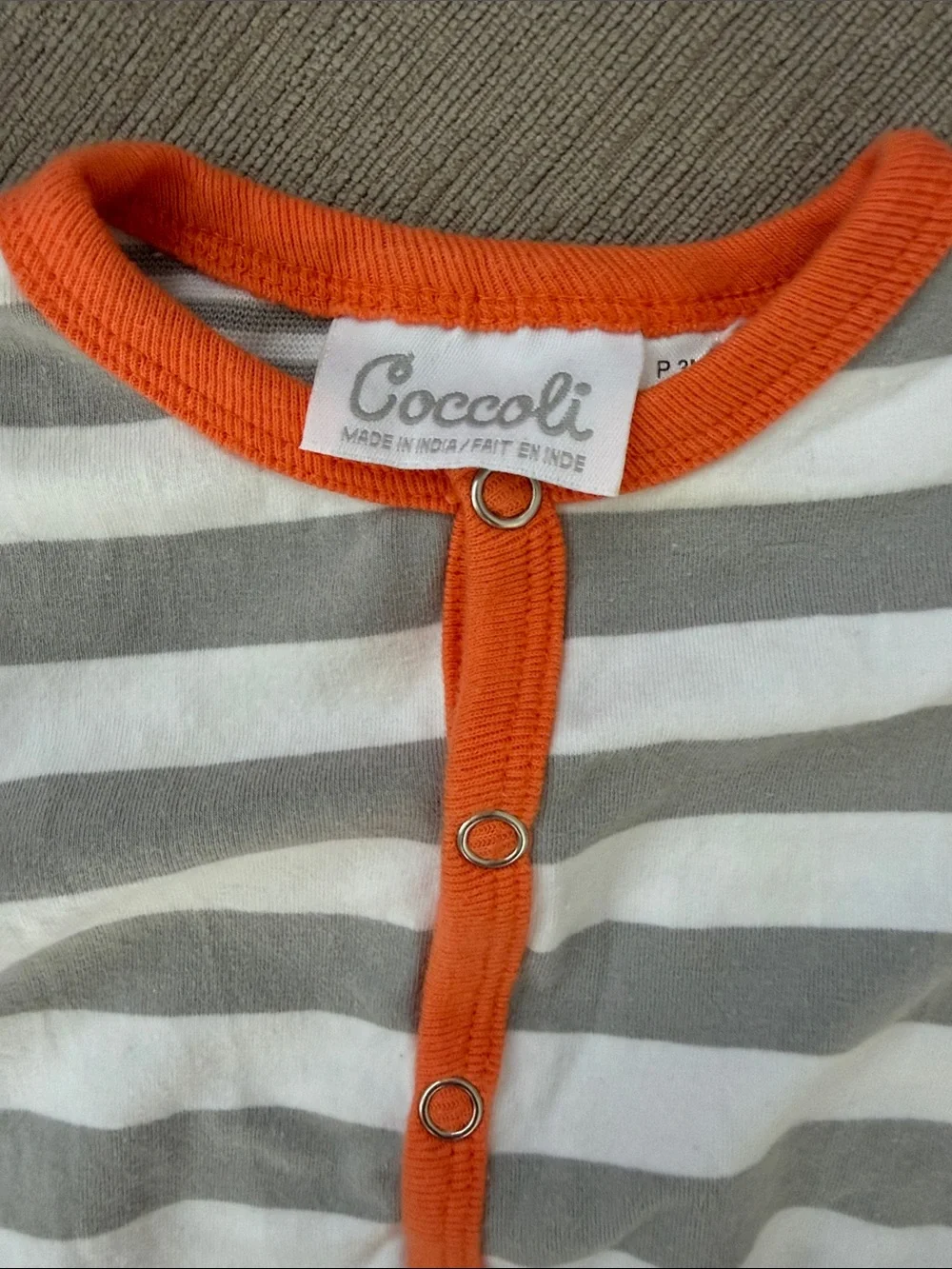 Coccoli Gray & Orange Striped Footed One-Piece